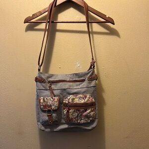Unbranded Striped Brown and Cream with Owls Women's Crossbody Bag